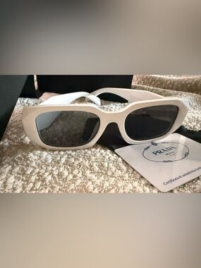 Prada White Frame Sunglasses with Black Lenses